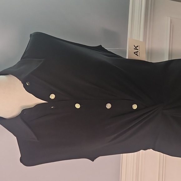 Anne Klein Black Sleeveless Jersey Midi Dress with Button and Twist Detail - Picture 3 of 12